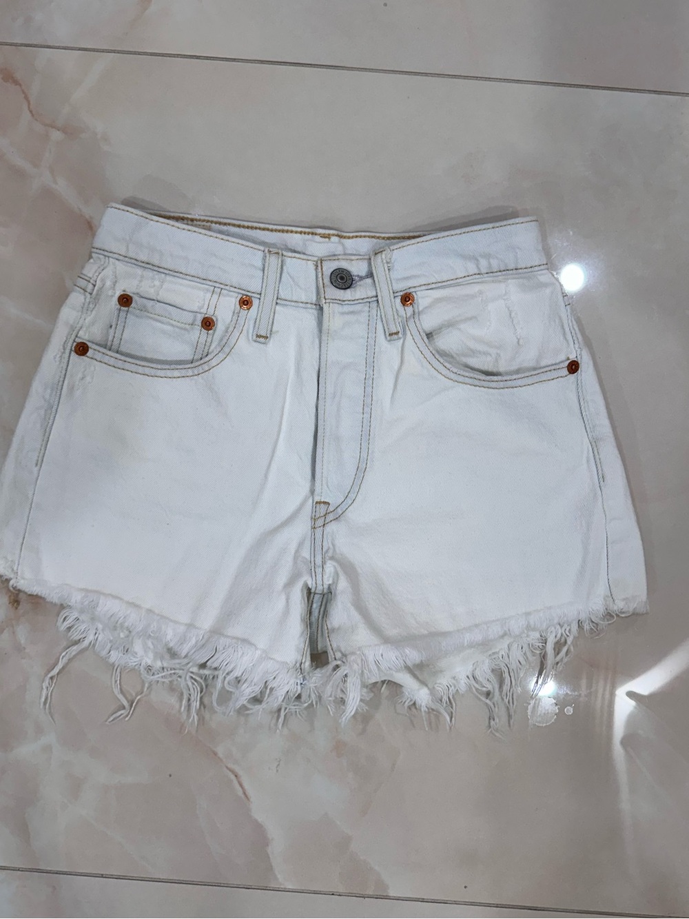 Levi's White Frayed Hem Denim Shorts